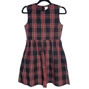 J Crew Crewcuts 14 Black Red Tartan Plaid Fit and Flare Holiday Dress Sleeveless